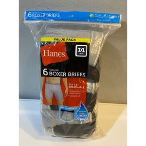 Hanes Mens 6 Pack Tagless Boxer Briefs 3XL Black Grey Comfort Flex 2349K6